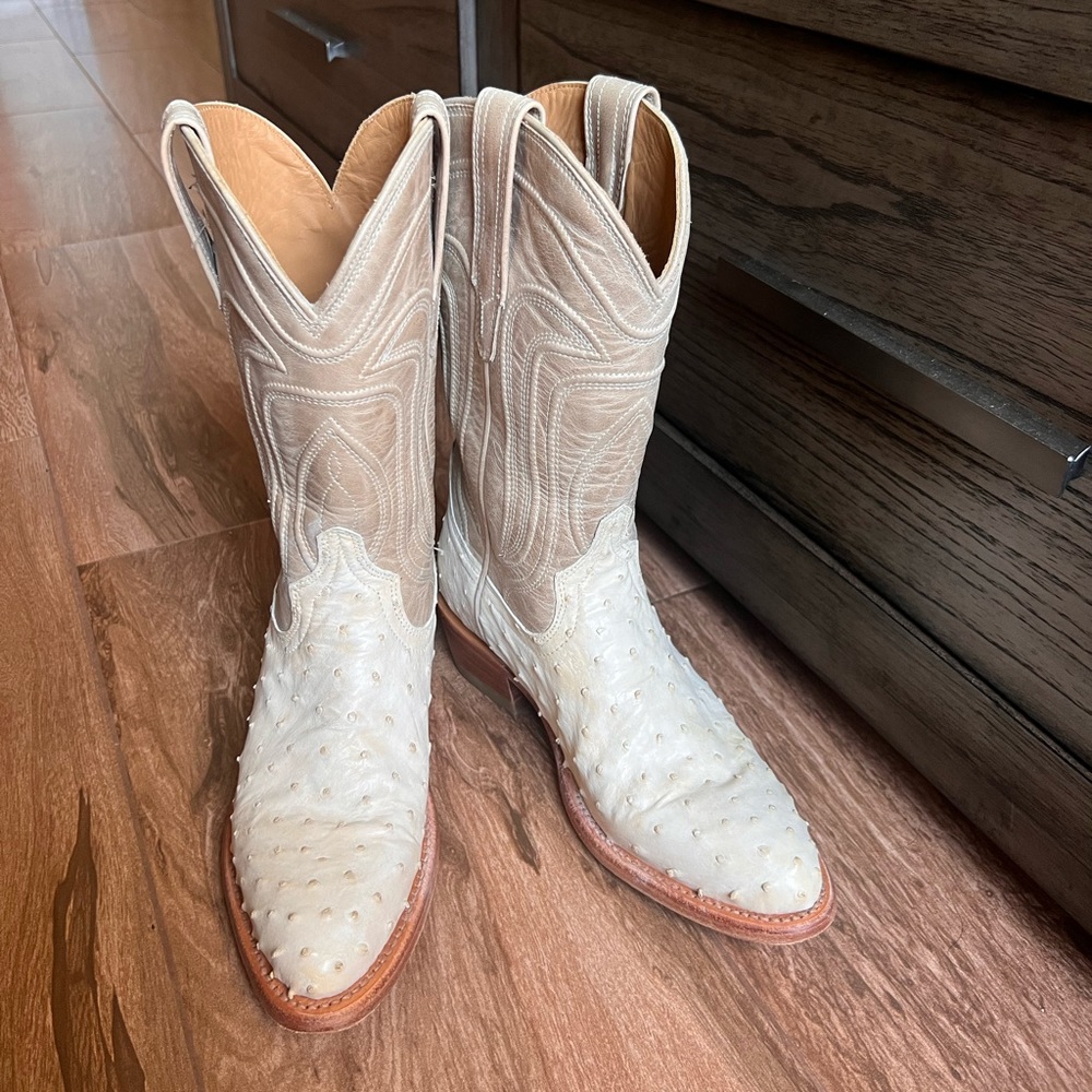 Tecovas White Jessie Ostrich Boots.